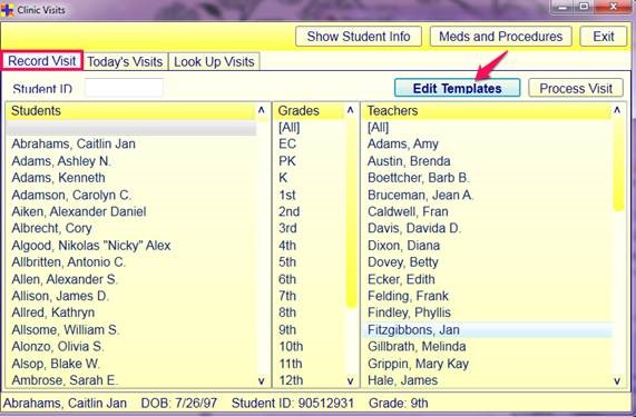 Clinic Visits > Record Visit tab