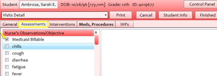 Clinic Visits > Assessments tab