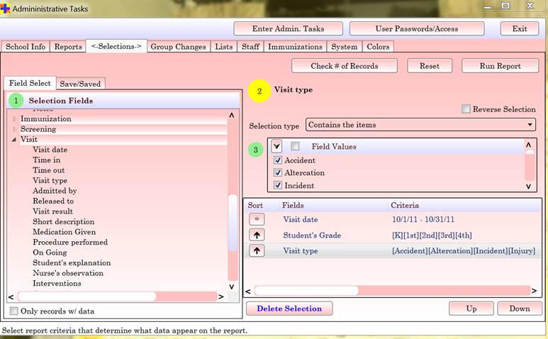 Administrative Tasks > Selections tab (1)