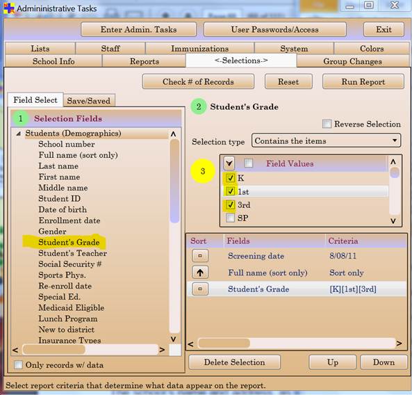 Administrative Tasks > Selections tab (1)