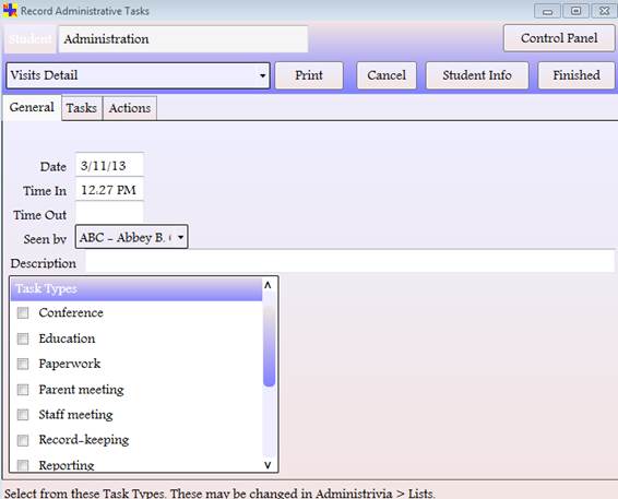 Record Administrative Tasks form